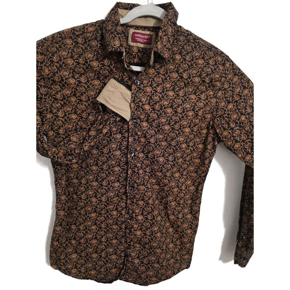 Consequence Shirt Mens Small Black Tan Floral Long Sleeve Button Woven Casual